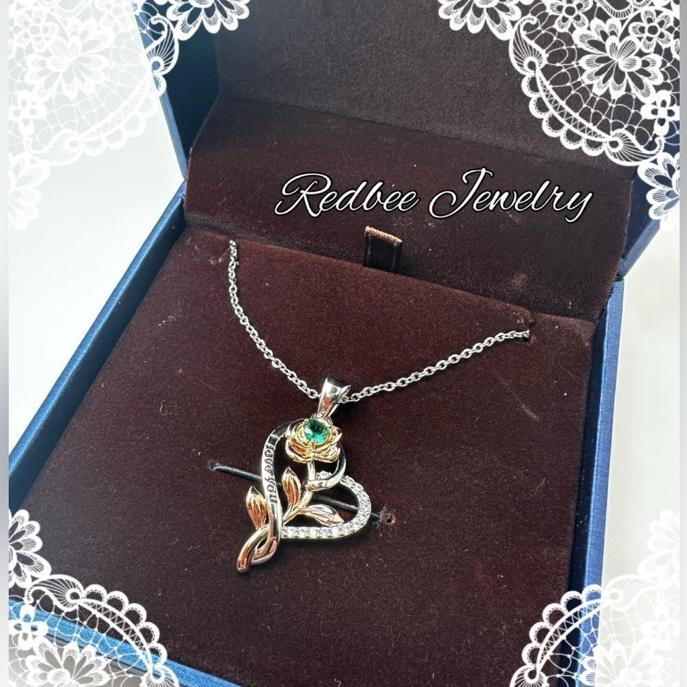 NIB, RG/WG Rose and Heart "I love you" 18k‎ GP over 925 necklace!